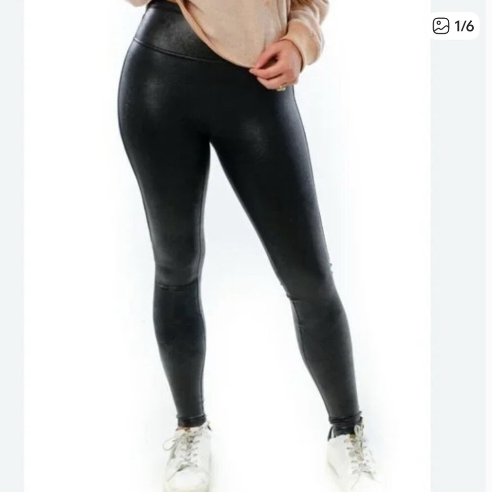 SPANX Faux Leather Black Leggings Size XL Tall